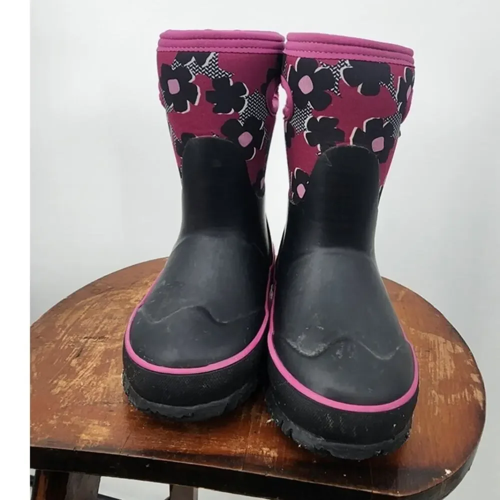 Girls Bogs Waterproof Floral Black Boots Size 10‎